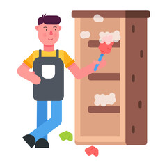 Editable flat icon depicting person cleaning cupboard 