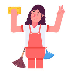 A flat character icon of a house helper 