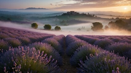 lavender field landscape Summer sunset. Nature photography aerial view
