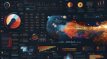 Data Visualization: Infographics and charts illustrating complex data sets, trends, and statistics in a visually engaging and easy-to-understand format