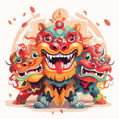 Chinese New Year Lion Dance Spectacle - Dynamic flat