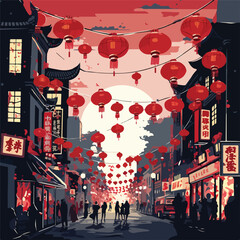 Chinese New Year Lucky Lanterns - Vibrant flat vector