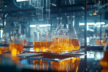 Enzymes catalyzing biochemical reactions in a biotechnology laboratory setting.