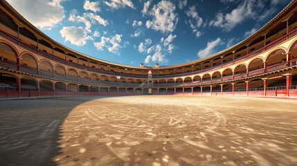 Spanish bullring for traditional performance of bullfight Empty round bullfight arena in Spain. generative ai  - obrazy, fototapety, plakaty