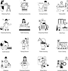 Bundle of 16 Trendy Housekeeping Glyph Icons 

