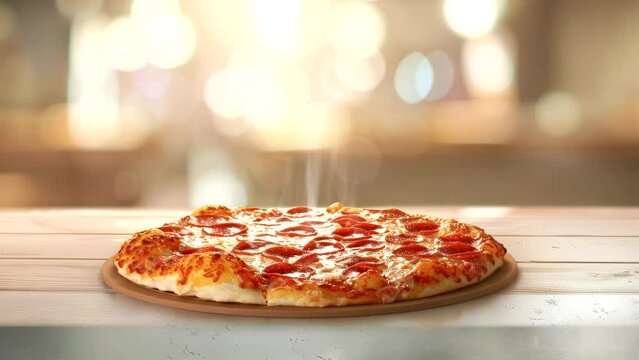 delicious pizza still warm hot in kitchen video stock looping background
