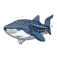 Vector hand drawn illustration of cute cartoon blue whale. Isolated on white background.