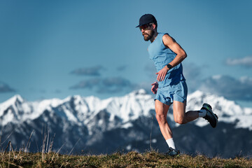 Mountain running a man in training