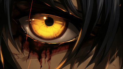Close Up of Detailed Vampire Anime Style Yellow Eyes 