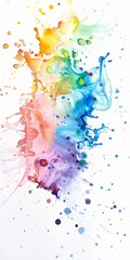 A vibrant watercolor explosion in a spectrum of yellow, pink, and blue, dotted with lively splashes on a bright white background.