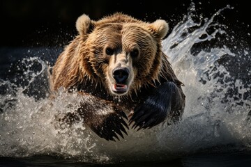 Fototapeta premium bear runs on water