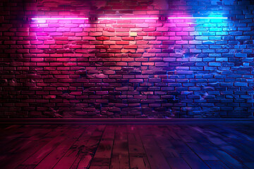 Neon brick wall background concept. Banner for advertising a pub, bar, disco or nightclub in neon...