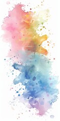 Vibrant watercolor splash in blue, pink, and yellow hues on a white background, conveying a sense of artistic creativity and inspiration.