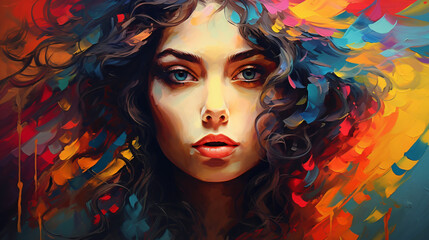 Colorful Oil Painting of A Gorgeous Women Portrait 