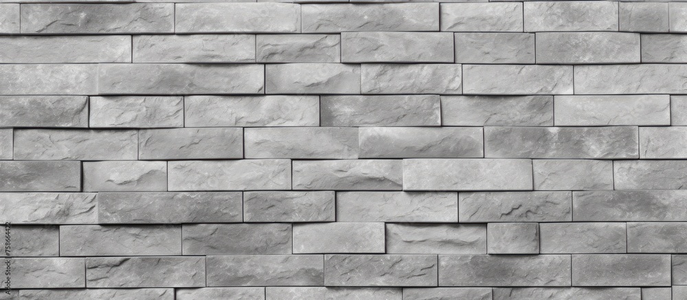 Poster a monochrome photograph showcasing the intricate brickwork pattern of a grey stone wall. the rectang