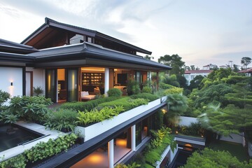 luxury home with rooftop garden