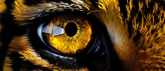 A close up of a tigers eye with yellow and black strip - Powered by Adobe