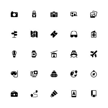 Travel Icon with Glyph Style. Tourism Icon Collection with Editable Stroke and Pixel Perfection