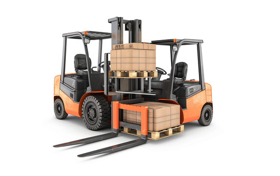 Forklift on white background,created with Generative AI tecnology.
