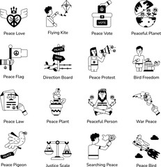 Bundle of Peace Awareness Glyph Icons  

