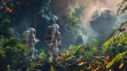 Fotobehang Astronauts Exploring Exotic Extraterrestrial Terrain © banthita166