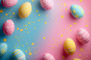 Easter eggs festival, pastel background colors charming, adorable, shiny,3D illustration concepts.