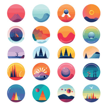 Create a set of flat vector icon based on a specific