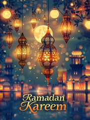 Obraz na płótnie Canvas Glückwunschkarte als Symbol zum Ramadan als Druckvorlage für Postkarten, ai generativ