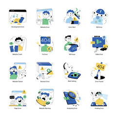 Fototapeta premium Set of 16 Website Errors Doodle Mini Illustrations