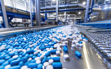 Pharmaceutical factory assembly line,created with Generative AI tecnology.