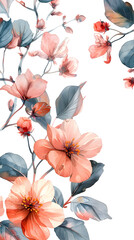 A painting of colorful Hawaiian hibiscus flowers and leaves on a white background, showcasing a vibrant and artistic floral pattern in creative arts