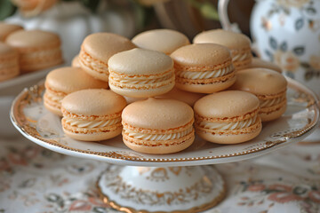 Fototapeta premium Pastel Peach colour macaroons cookies