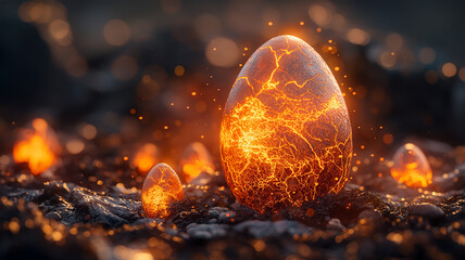 fire element egg, Holiday Easter eggs background , celebration backdrop and colorful easter eggs in...