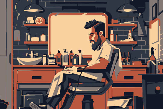Illustration of barbershop with barberman