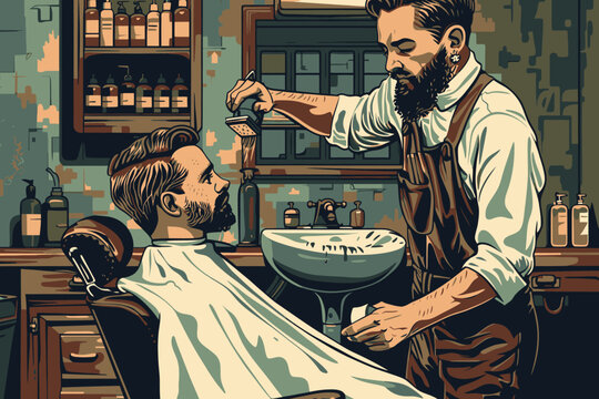 Illustration of barbershop with barberman