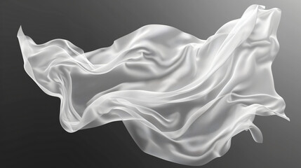 Flying white silk fabric. Cutout on transparent background