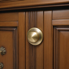 close up metal brass knob on old wooden low cabinet loose furniture detail design home interior concept