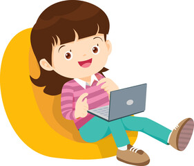 child use digital device sitting on beanbag