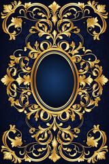 vintage dark blue background with an ornament frame. background. greeting card. invitation card. wedding, festival card mockup. empty copy space for text background. 
