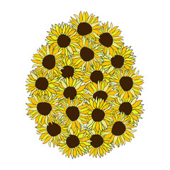 Yellow sunflower Easter egg background, hand drawn floral elements for spring holiday Vector illustrations for card or invitations, surface design
