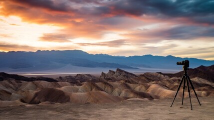 Badlands and salt flats under dramatic sky