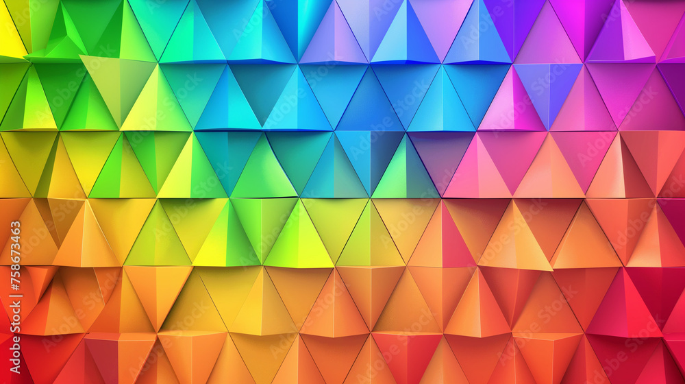 Poster abstract rainbow background consisting of colored triangles.