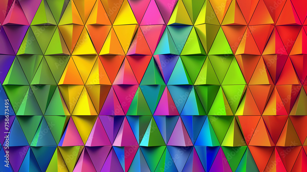 Poster abstract rainbow background consisting of colored triangles.