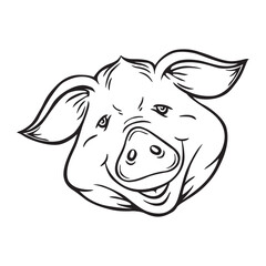 A smile pig face hand drawn. Flat, Poster, Vector, Illustration, Cartoon, EPS10. 
