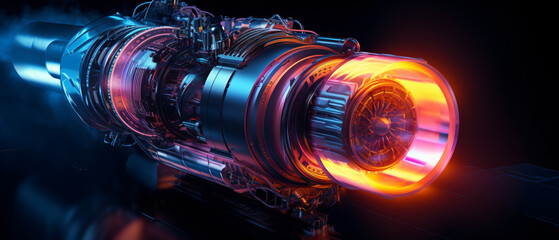 Futuristic Engineering. A glowing jet engine 