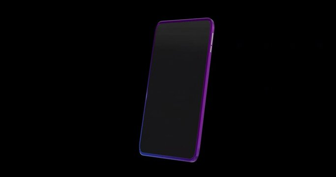 Animation of smartphone with blank screen over black background