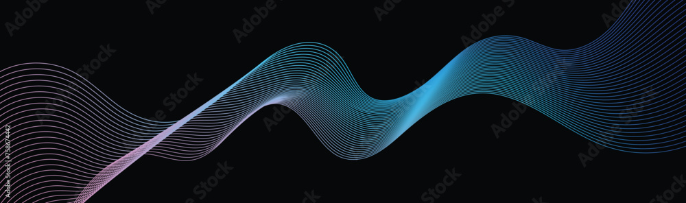 Poster dynamic line wave colorful technology abstract background horizontal vector design template. calming