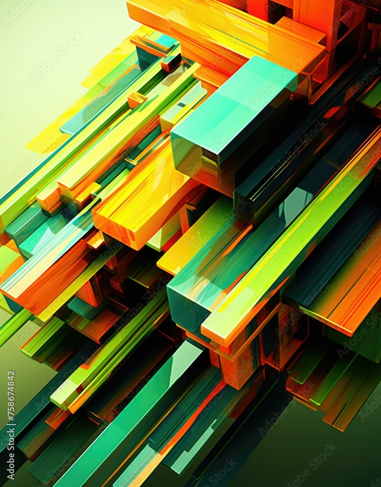 Poster a colorful abstract painting of a bunch of colorful blocks. generative ai.