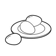 Plate of eggs. Outline illustration, design elements.