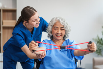 Obraz premium Nurse helping adult woman in hospital offer help and comfort create a welcoming atmosphere with a focus on patient care and wellness. Mature woman, nurse or person with disability in hospital